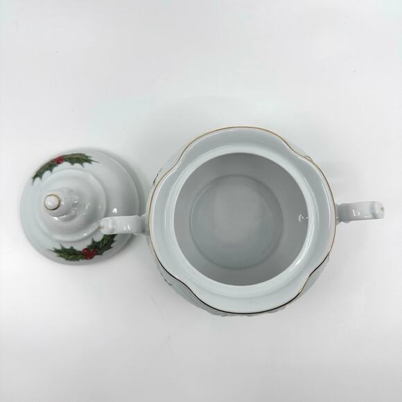 Holiday Holly by Royal Kent Collection Poland Teapot/Coffee Pot with Sugar Dish - Picture 8 of 11